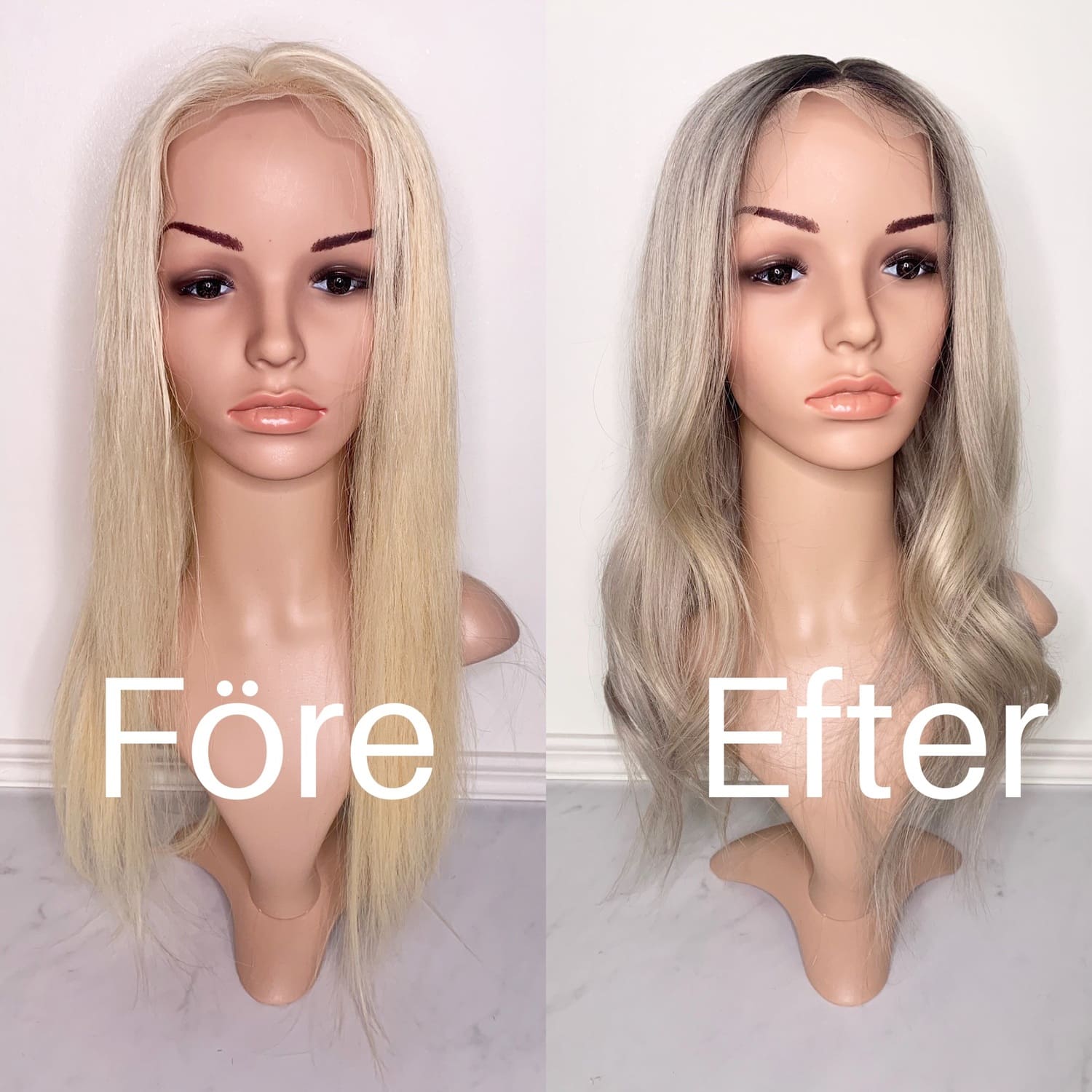 Perukdetalj eller färgexempel från Indigos Hairs perukguide